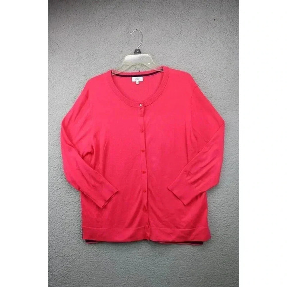 Crown & Ivy Pink and Navy Button-Up Sweater-XL-Barbie-core-Pearl Buttons - Picture 1 of 7